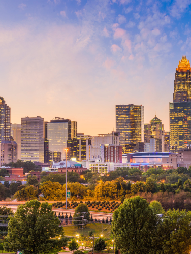 Charlotte, North Carolina, USA uptown skyline at dusk.